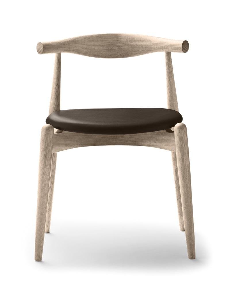 Carl Hansen CH20 chair, white oiled oak / dark brown leather