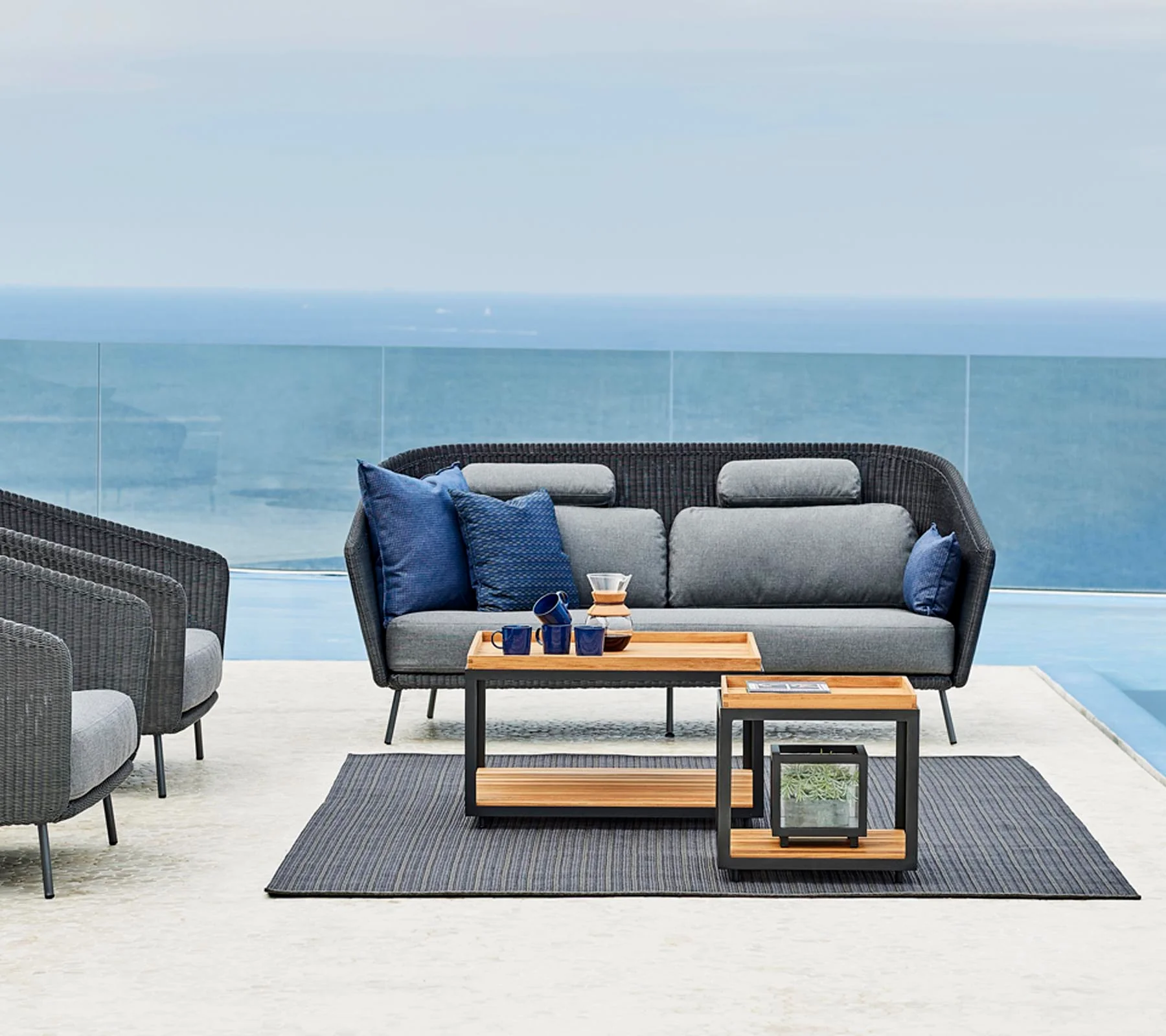 Cane-line LEVEL coffee table 79x79 cm, dark grey / teak - Image 4