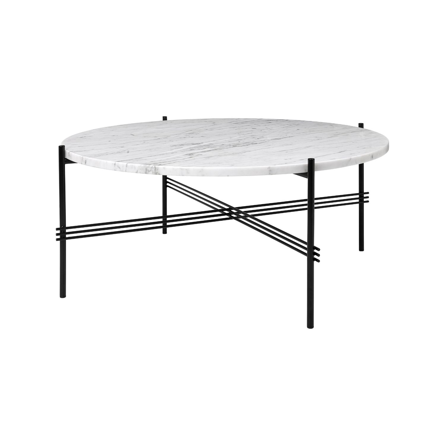 GUBI TS-sohvapöytä Ø80cm, Carrara-marmori/musta metalli