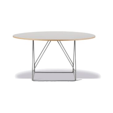Fredericia JG -dining table, Ø 140 cm, grey linoleum / stainless steel