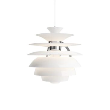 Louis Poulsen PH SNOWBALL -riippuvalaisin, valkoinen metalli/kromi – Designsuosikki