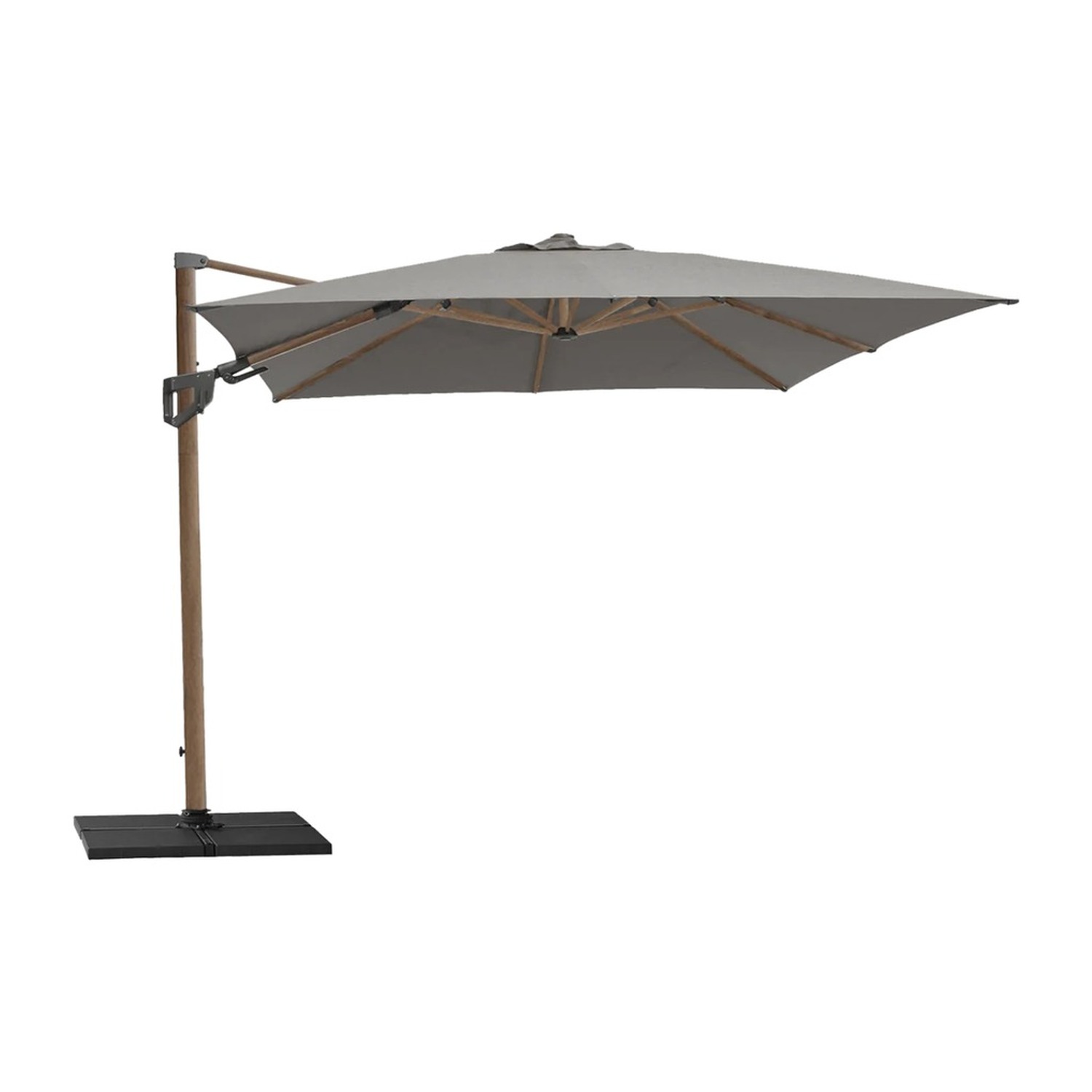 Cane-line HYDE LUXE -kallistettava aurinkovarjo 3x3 m jalustalla, taupe/wood look