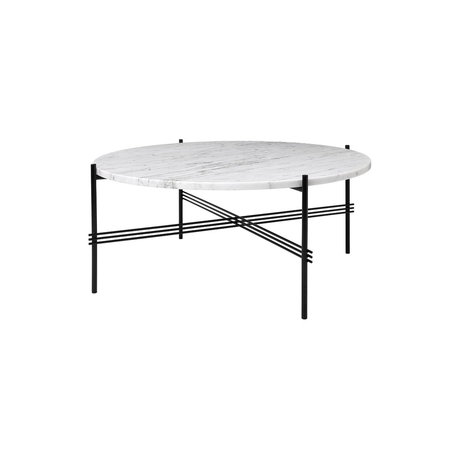GUBI TS-sohvapöytä Ø80cm, Carrara-marmori/musta metalli