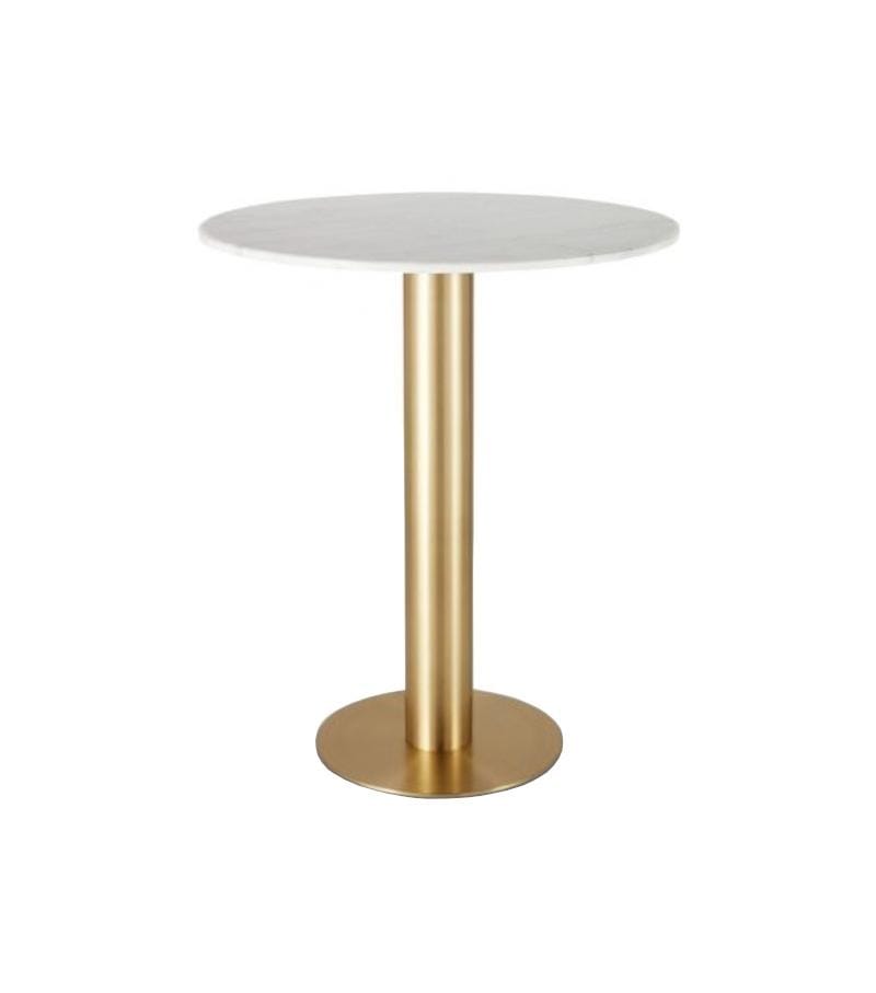 Tom Dixon TUBE -baaripöytä Ø90 cm, messinki/valkoinen marmori