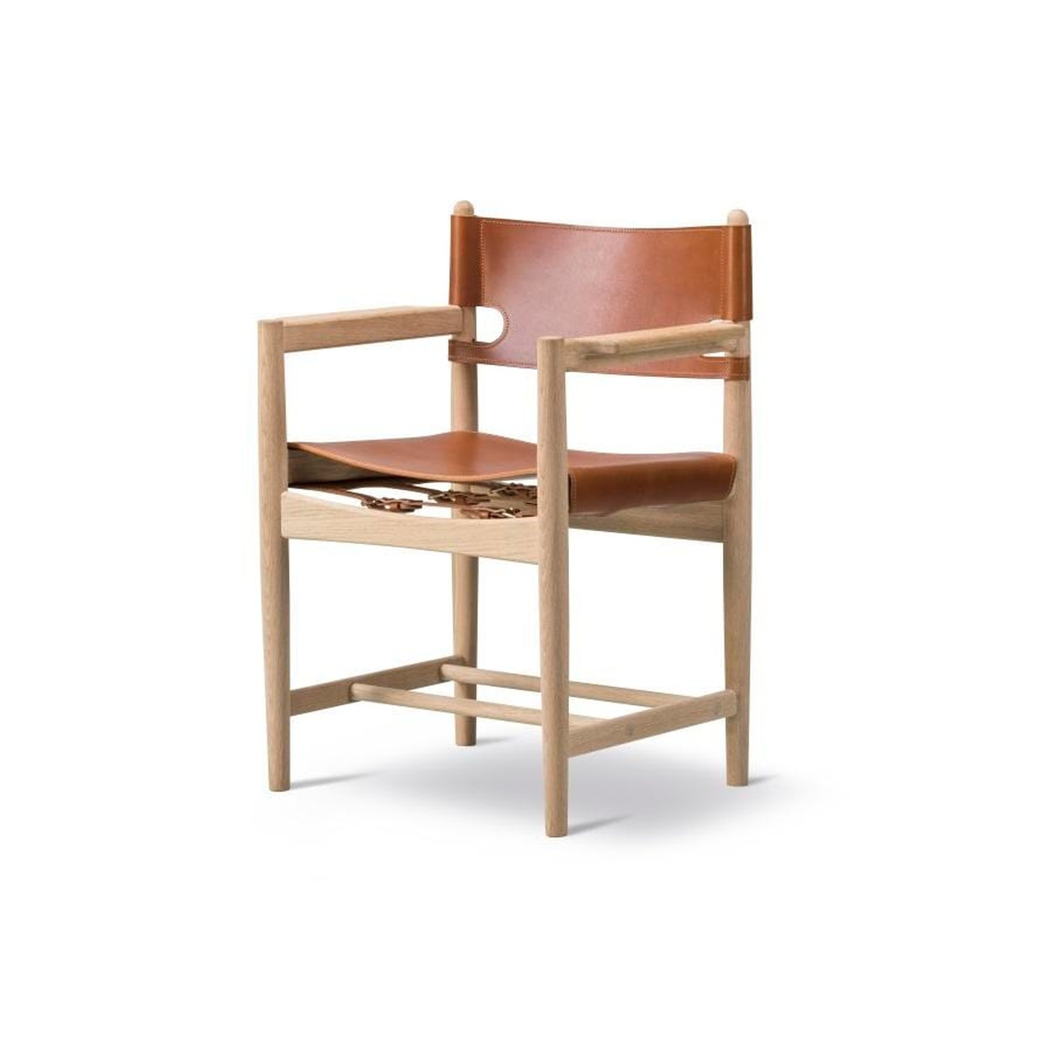 Fredericia THE SPANISH DINING CHAIR, käsinojallinen, saippuoitu tammi/konjakkinahka