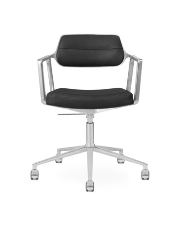 Vipp 453 SWIVEL+-työtuoli pyörillä, musta nahka/kiillotettu alumiini
